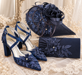 Navy Blue Wedding Shoes, Clutch & Fascinator Set