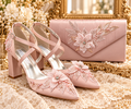 Blush Pink Floral Wedding Shoes & Clutch Bag Set