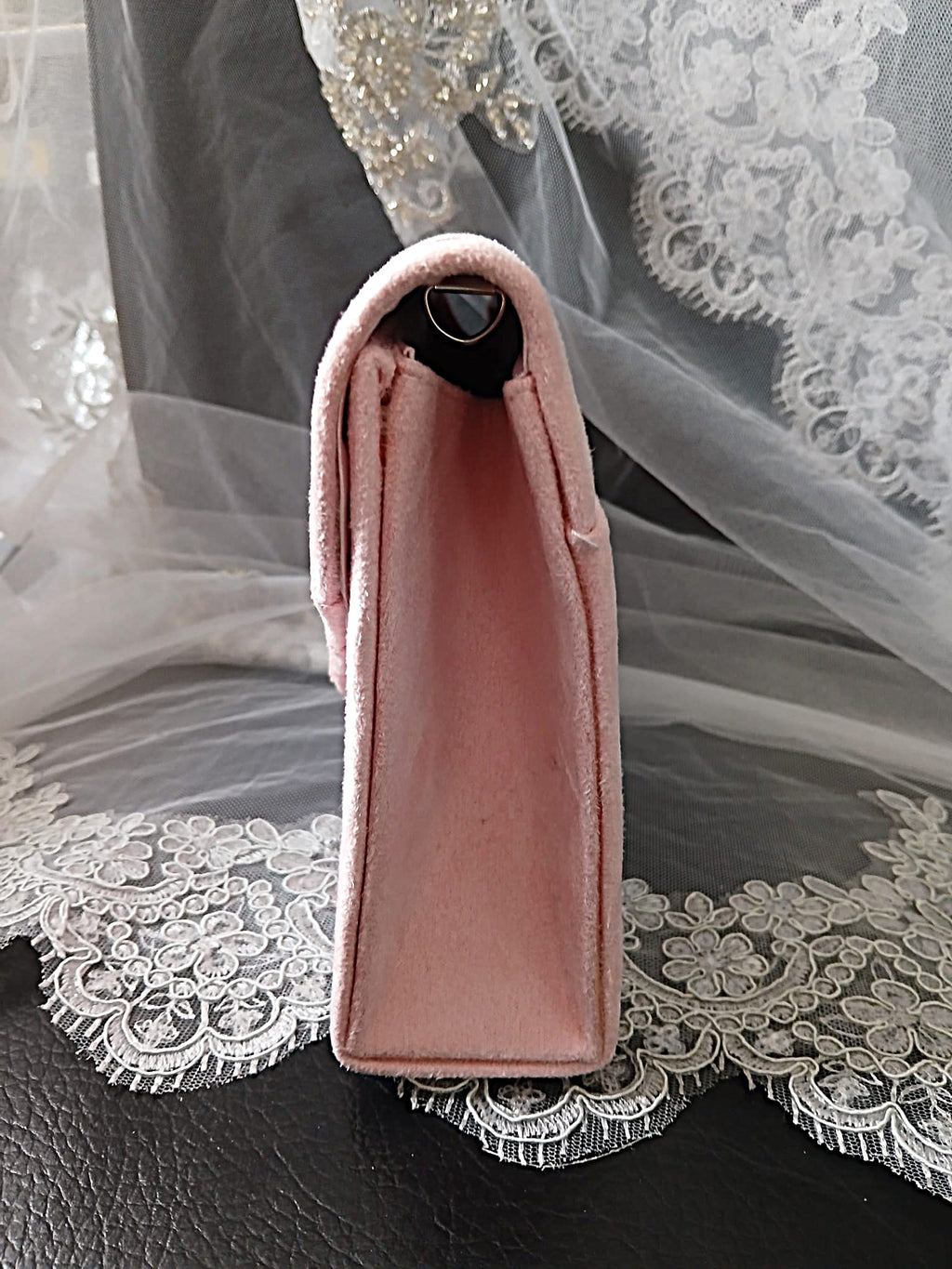 Light Pink Suede Clutch Bag With Floral Design,Formal Event Handbag