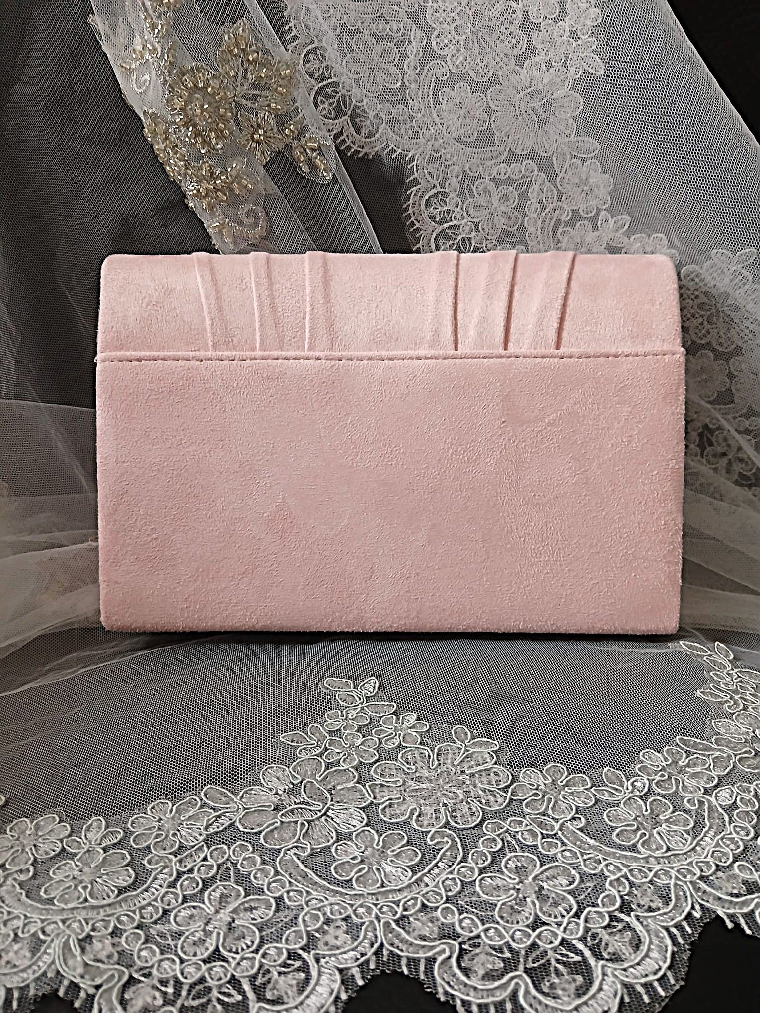 Light Pink Suede Clutch Bag With Floral Design,Formal Event Handbag