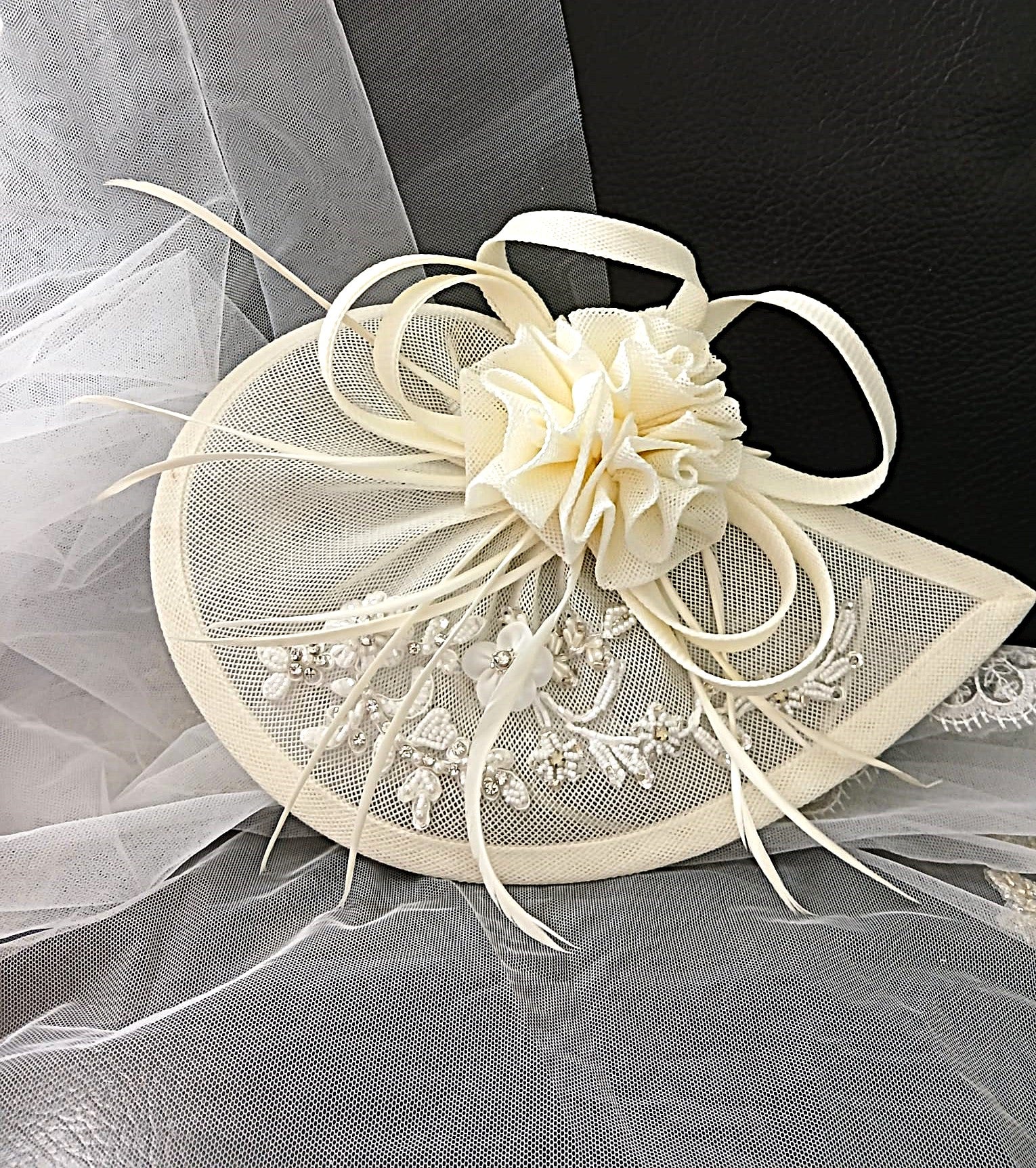 Ivory Floral Bridal Handbag & Hat Set For Bride,Elegant Wedding Accessories
