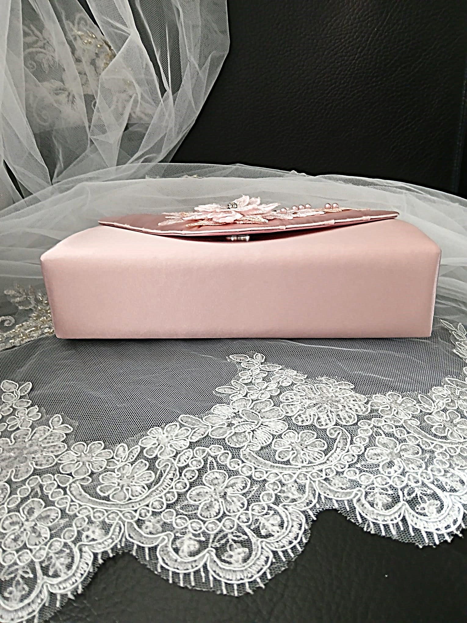 Pink Floral Hat & Satin Bridal Clutch Bag Set For Formal Event, Accessories For Bridesmaid