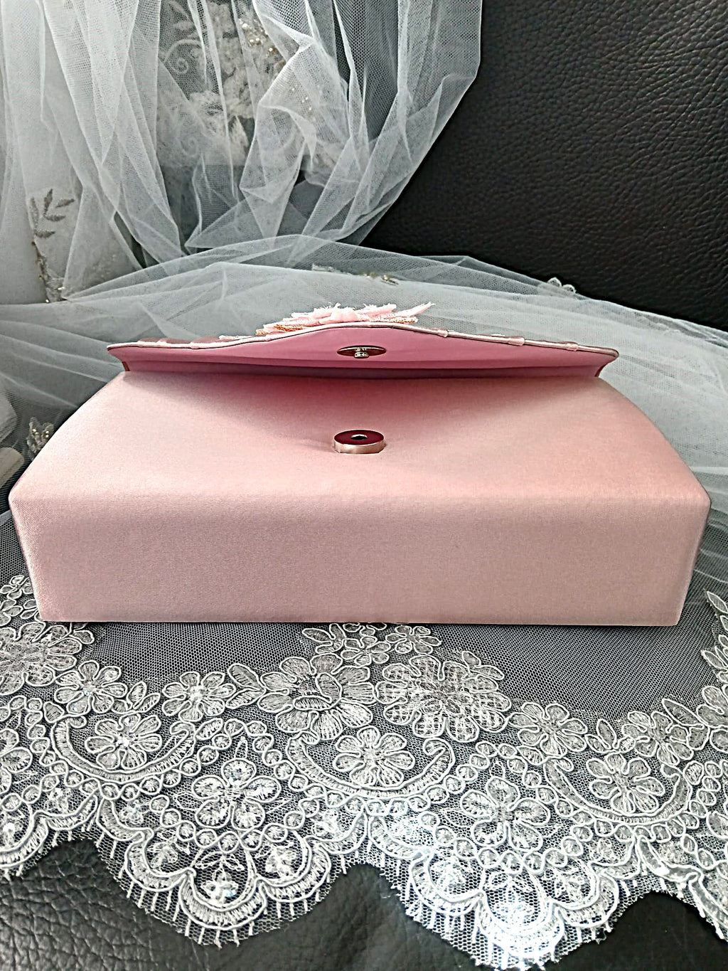 Pink Floral Hat & Satin Bridal Clutch Bag Set For Formal Event, Accessories For Bridesmaid