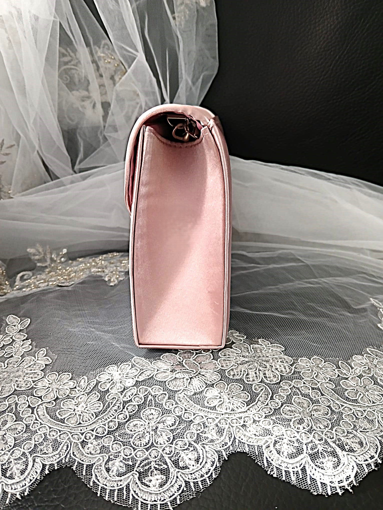 Pink Floral Hat & Satin Bridal Clutch Bag Set For Formal Event, Accessories For Bridesmaid