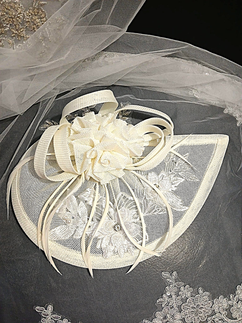Ivory Hat and Satin Clutch Bag Set For Bride