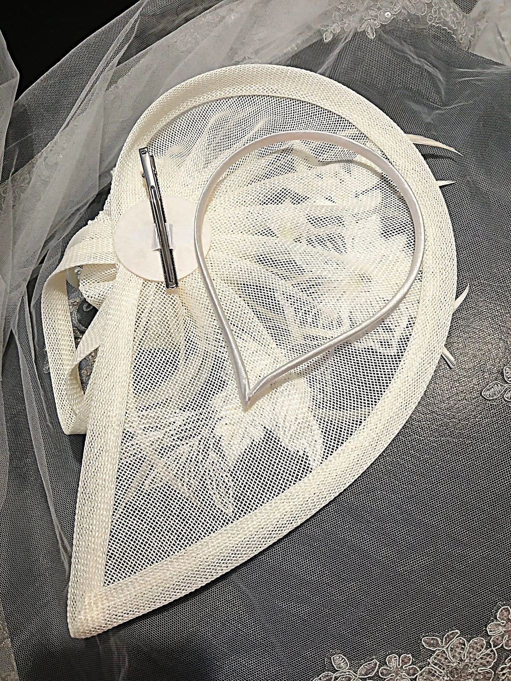 Ivory Hat and Satin Clutch Bag Set For Bride