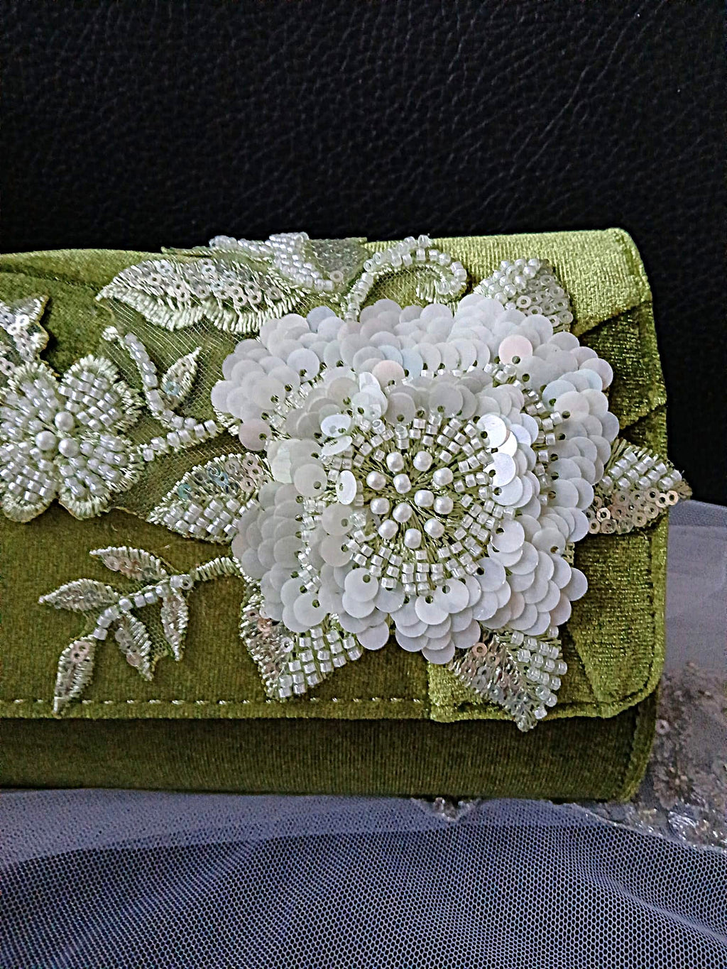 Olive Green Velvet Floral Evening Clutch Bag & Matching Hat Set, Elegant Vintage-Inspired Accessory