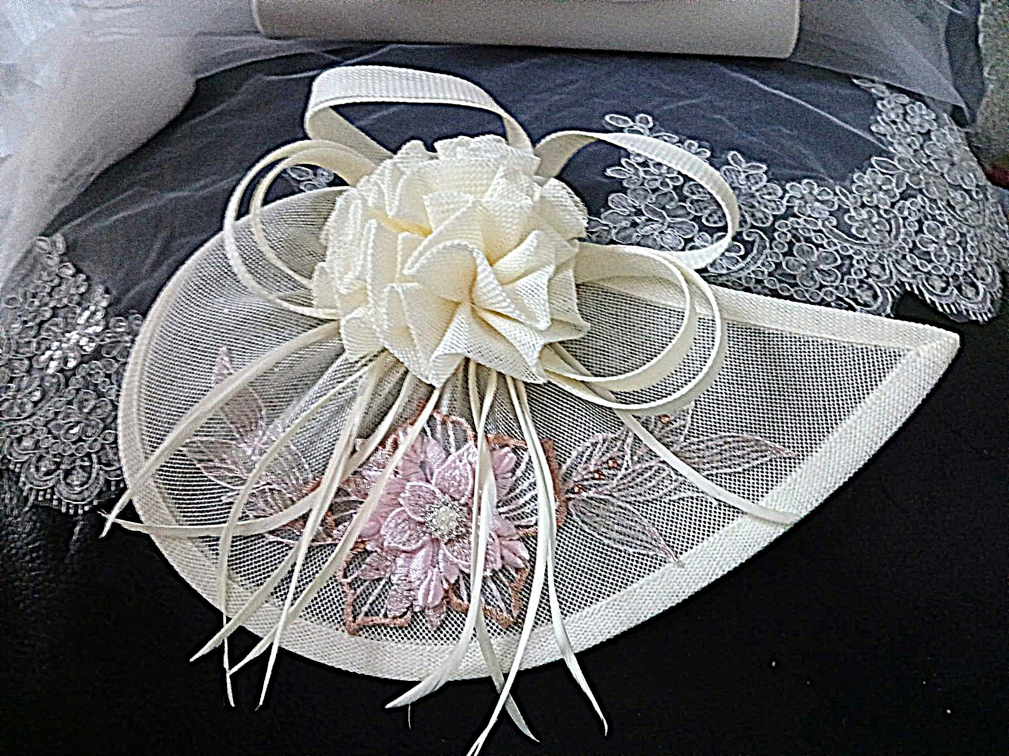 Ivory Floral Hat & Satin Clutch Bag Set With Brown And Beige Flowers,Formal Event Accessories