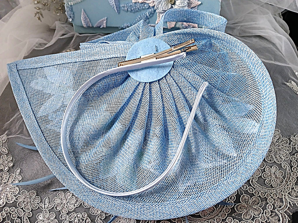 Light Blue Floral Hat & Satin Clutch Bag Set, Accessories For Formal Event