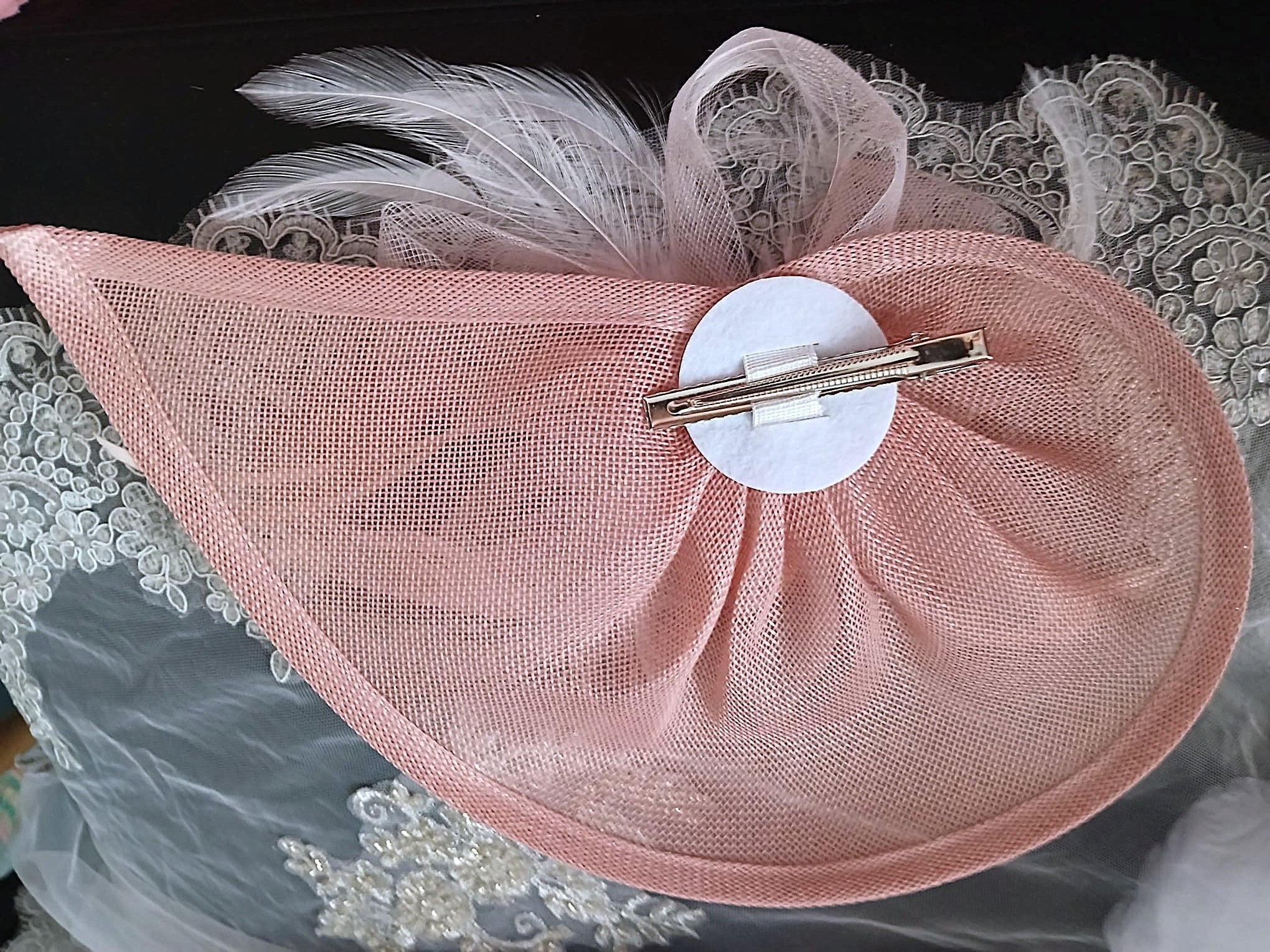 Blush Pink Floral Hat & Satin Evening Clutch Bag Set For Formal Event