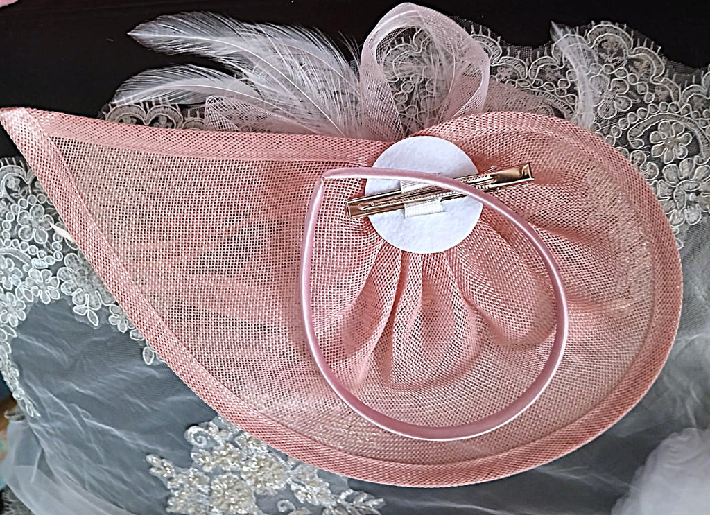 Blush Pink Floral Hat & Satin Evening Clutch Bag Set For Formal Event