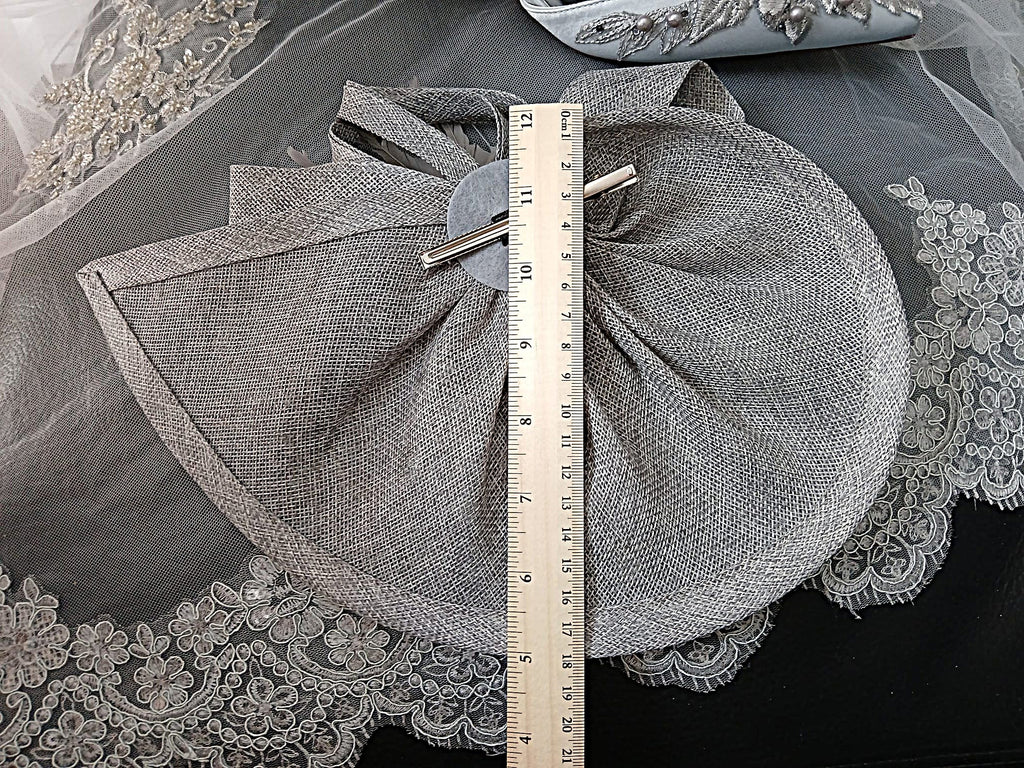 Silver Grey Satin Evening Clutch Bag with Matching Floral Design Hat