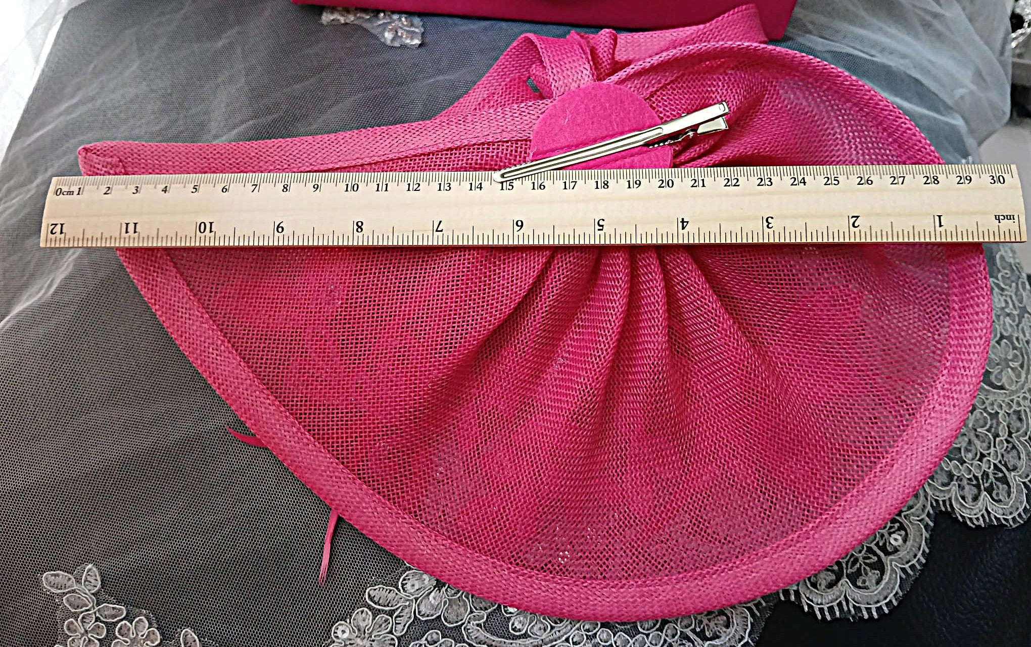 Fuchsia Satin Block Heel Shoes Hat & Clutch Set For Formal Event