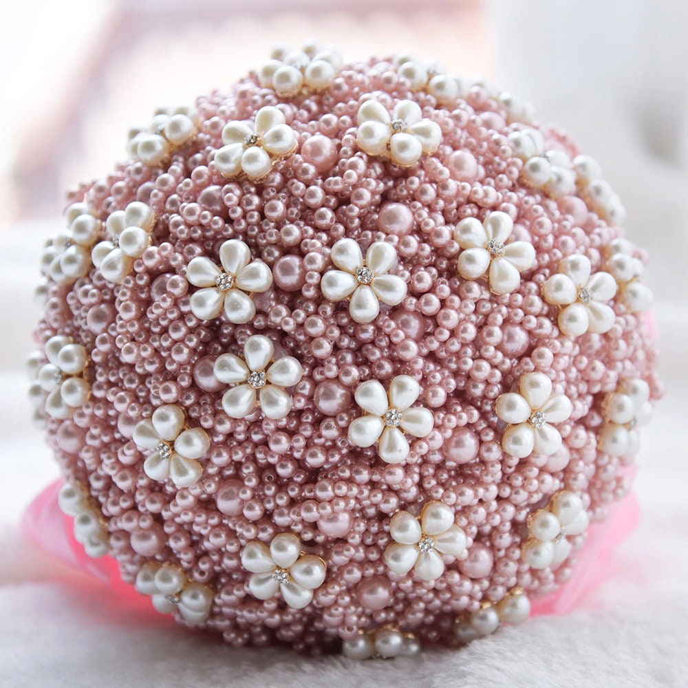 Ivory Pearl Bridal Bouquet: Satin Ribbon Wedding Posy