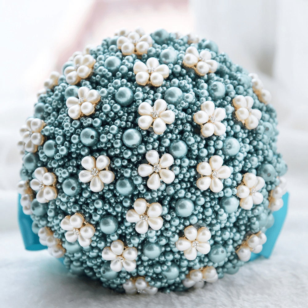 Ivory Pearl Bridal Bouquet: Satin Ribbon Wedding Posy