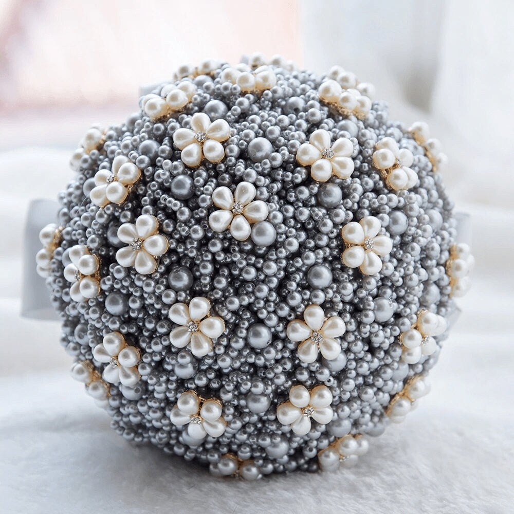 Ivory Pearl Bridal Bouquet: Satin Ribbon Wedding Posy