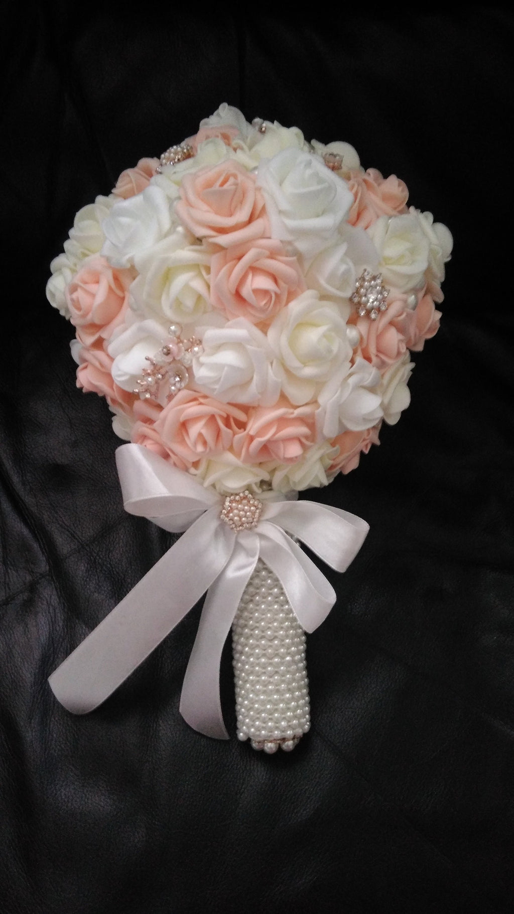 Champagne Rose Brooch Wedding Bouquet: Bridal Foam Flower Bouquet