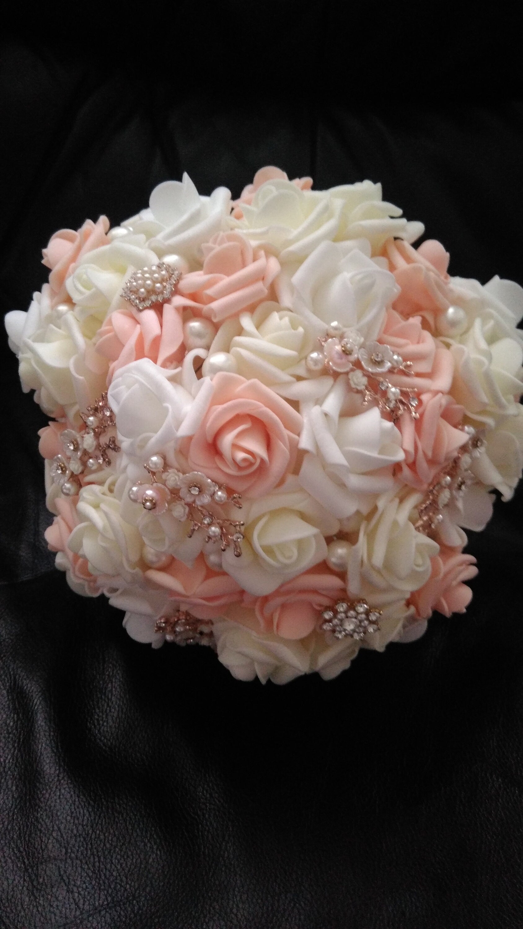 Champagne Rose Brooch Wedding Bouquet: Bridal Foam Flower Bouquet