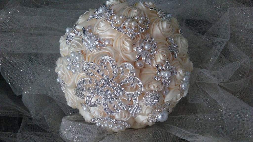 Timeless Ivory Wedding Bouquet for the Bride - Bridal Satin Flowers with a Touch of Romance