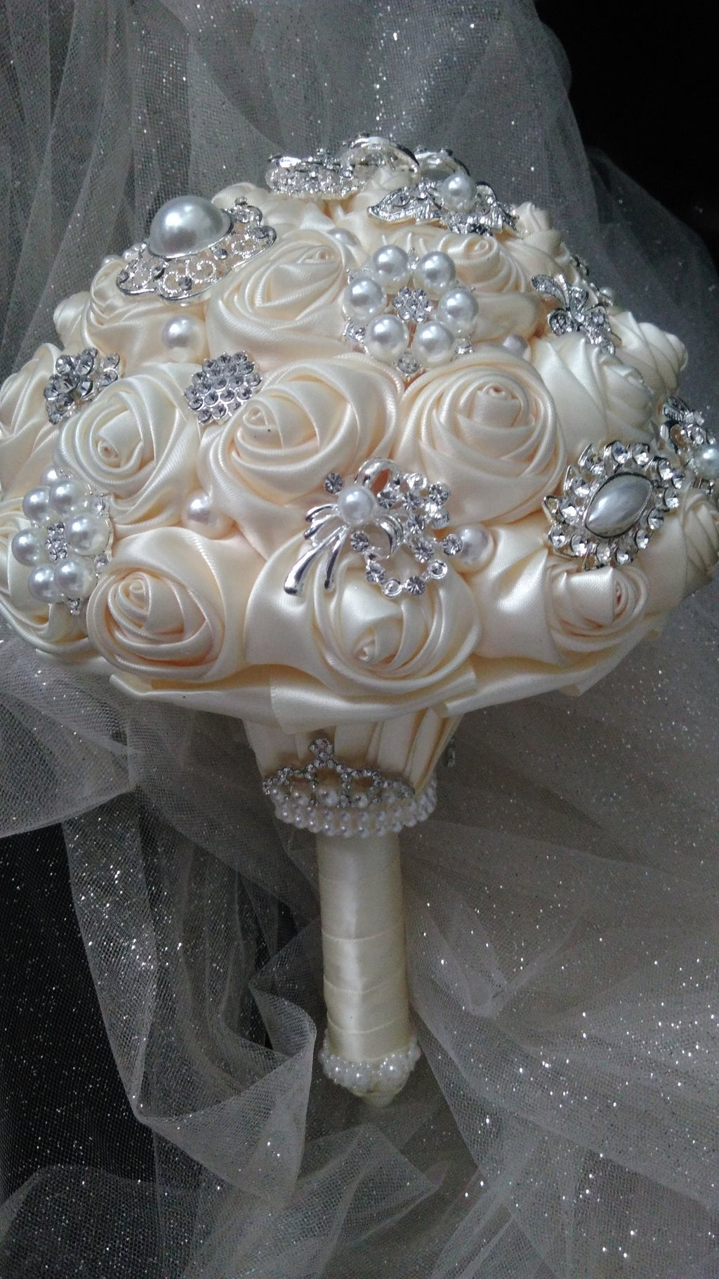 Timeless Ivory Wedding Bouquet for the Bride - Bridal Satin Flowers with a Touch of Romance