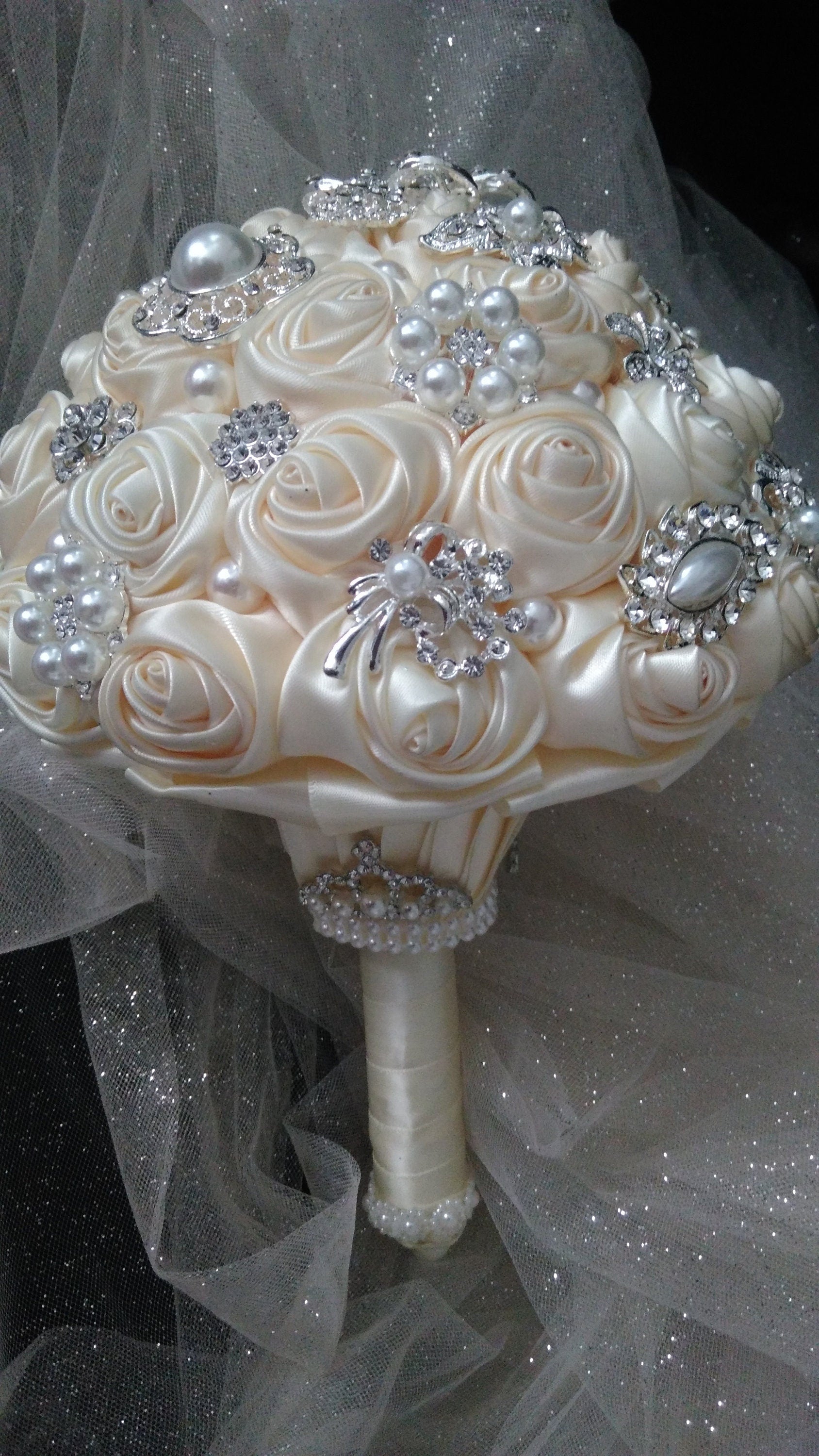 Timeless Ivory Wedding Bouquet for the Bride - Bridal Satin Flowers with a Touch of Romance