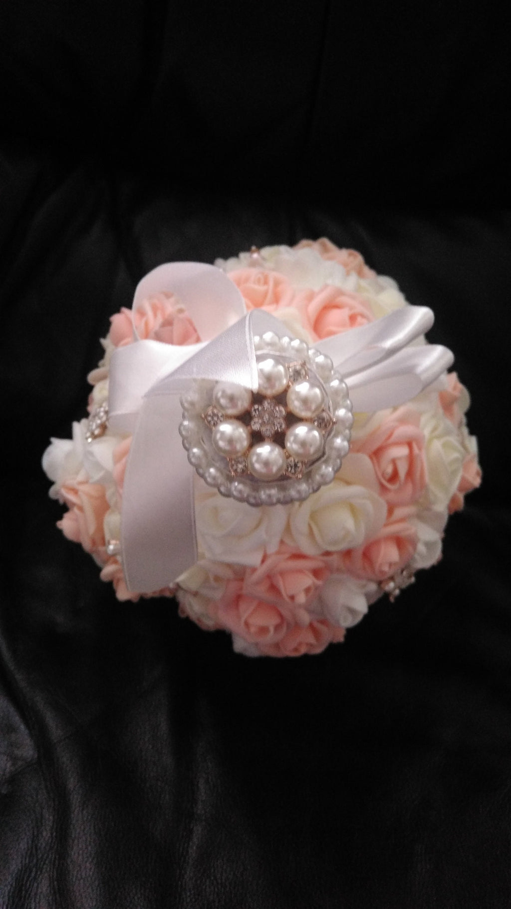 Champagne Rose Brooch Wedding Bouquet: Bridal Foam Flower Bouquet