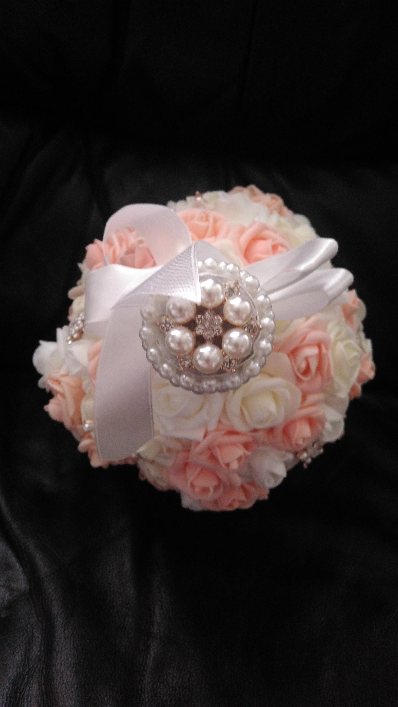 Champagne Rose Brooch Wedding Bouquet: Bridal Foam Flower Bouquet
