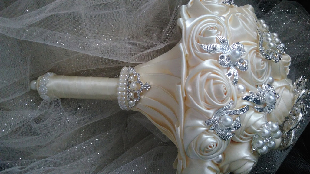 Timeless Ivory Wedding Bouquet for the Bride - Bridal Satin Flowers with a Touch of Romance