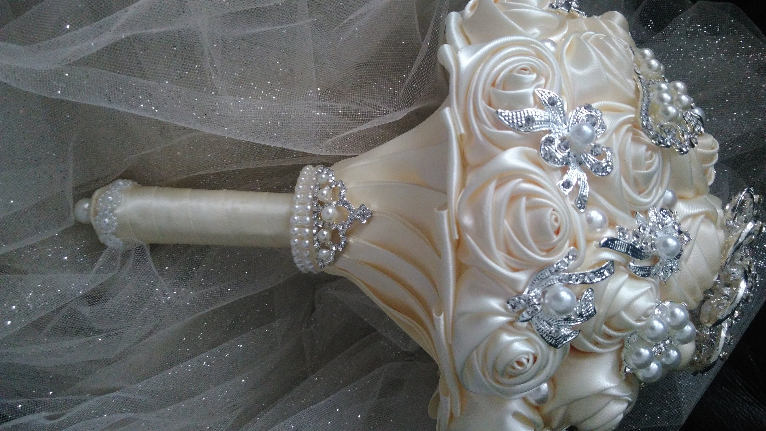Timeless Ivory Wedding Bouquet for the Bride - Bridal Satin Flowers with a Touch of Romance
