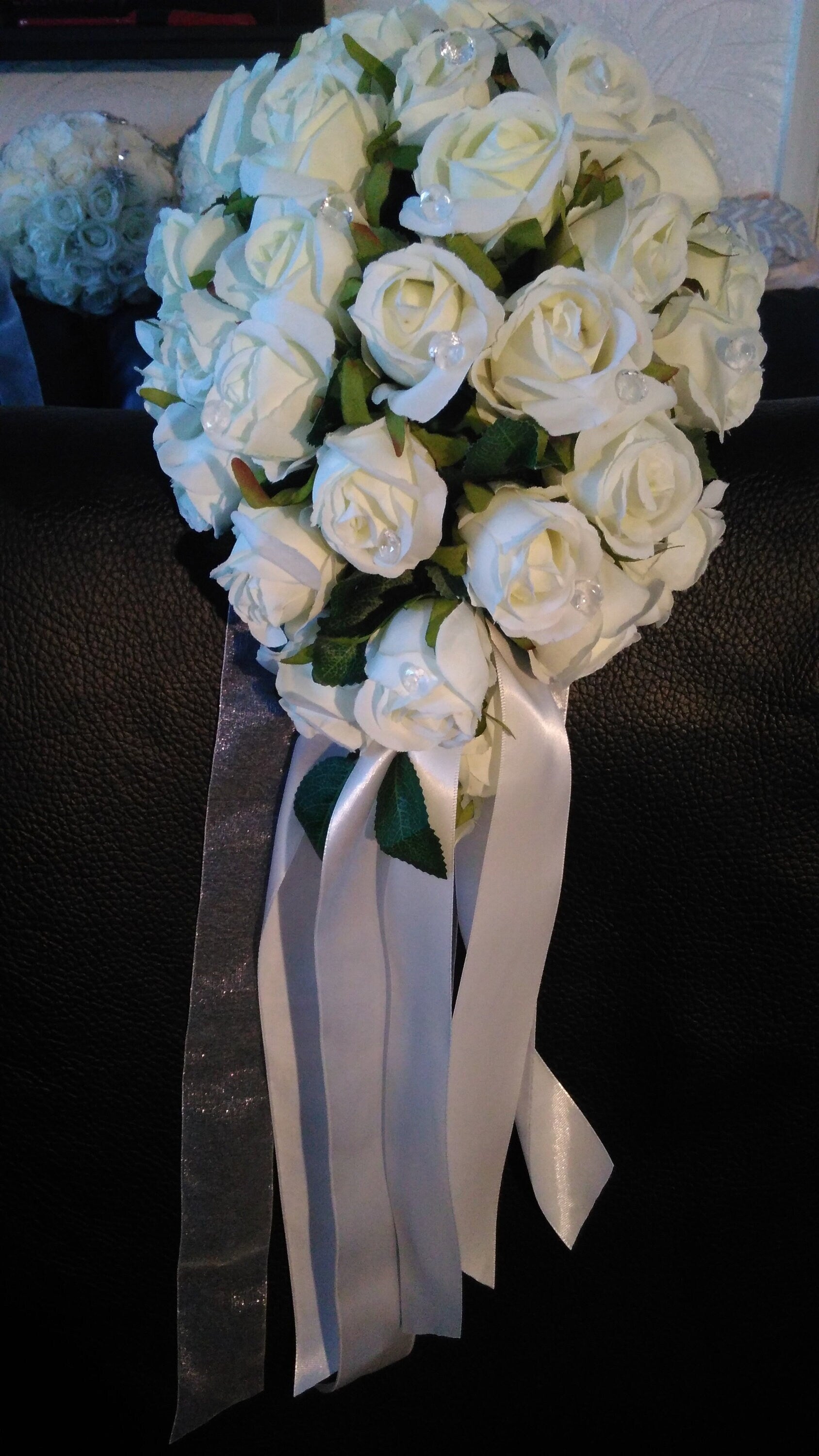 White Rose Bridal Bouquet: Cascading Waterfall Design
