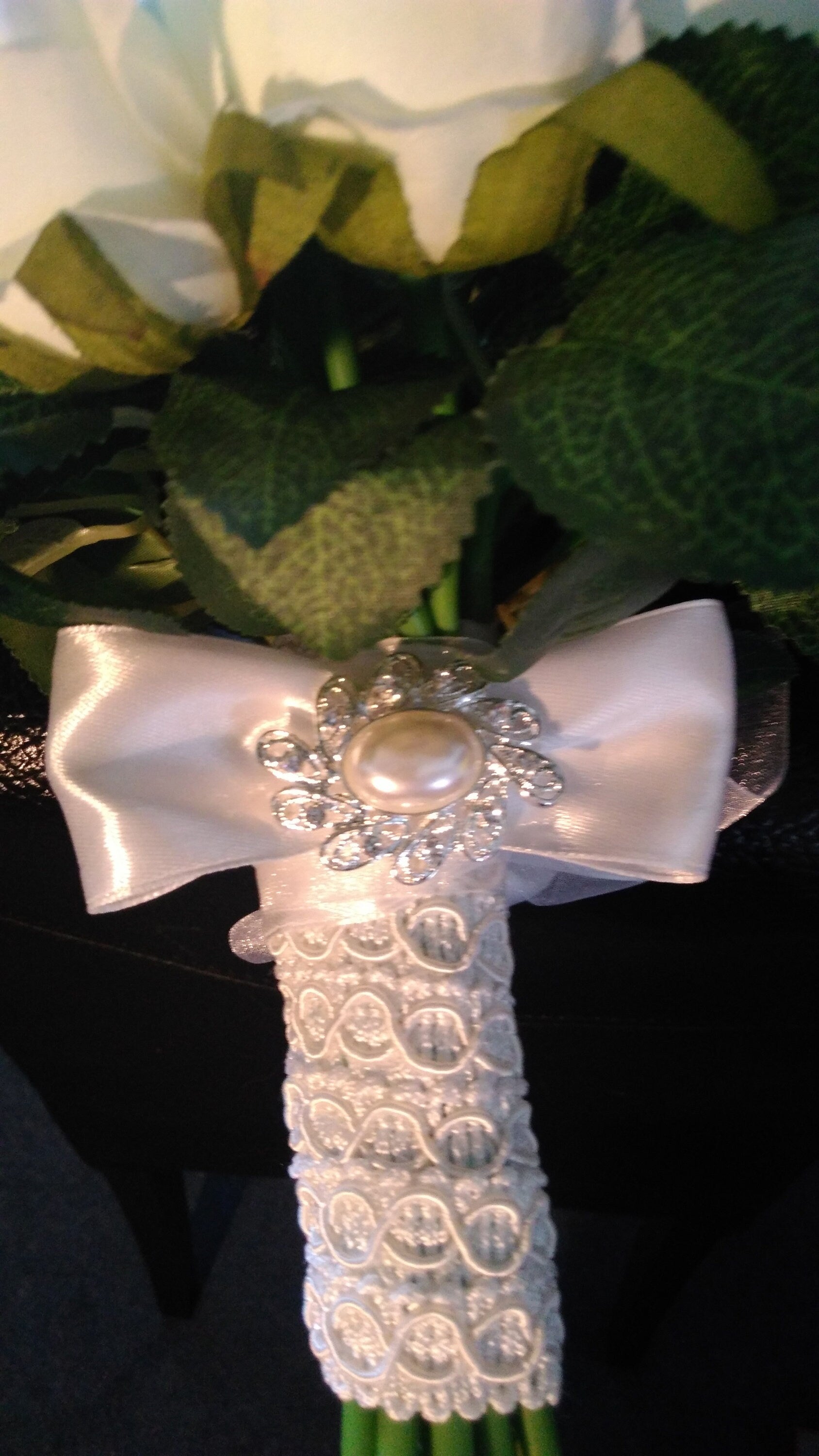 White Rose Bridal Bouquet: Cascading Waterfall Design