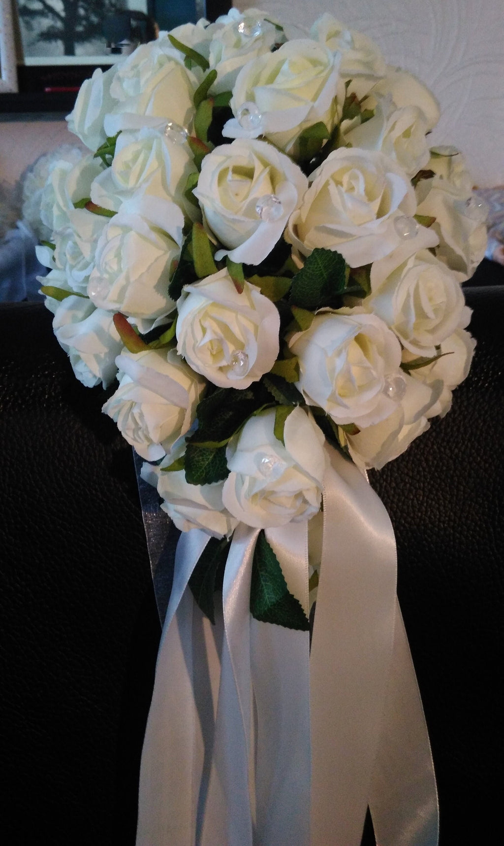 White Rose Bridal Bouquet: Cascading Waterfall Design