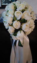 White Rose Bridal Bouquet: Cascading Waterfall Design