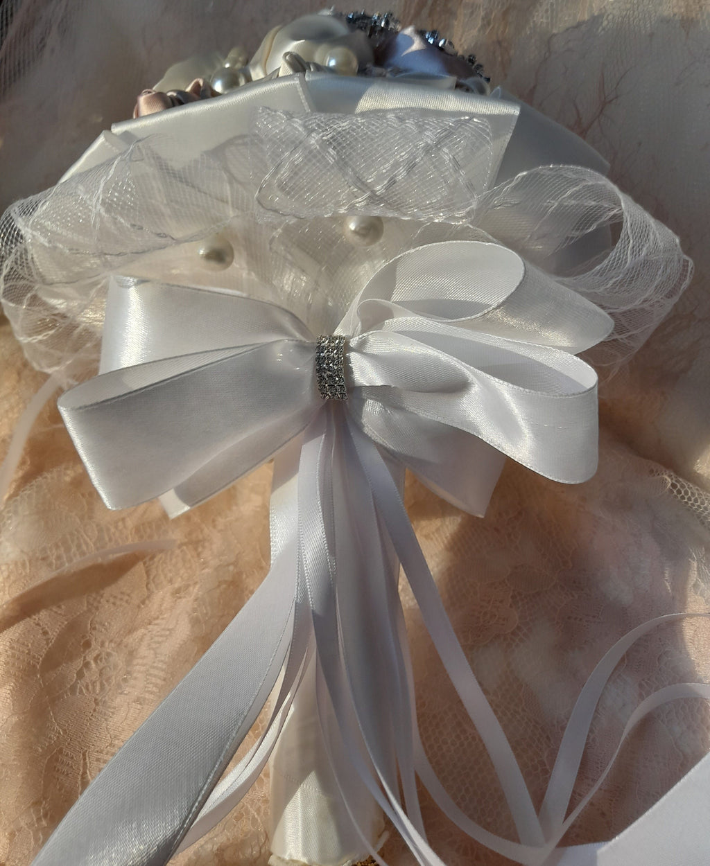 Ivory Rose Wedding Bouquet: Beaded Pearl Bridal Bouquet