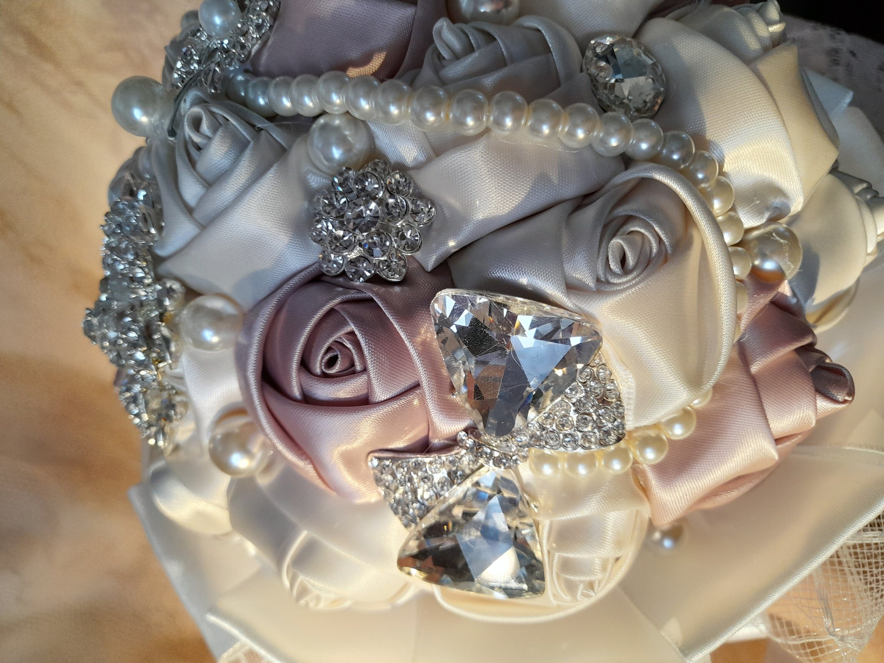 Ivory Rose Wedding Bouquet: Beaded Pearl Bridal Bouquet