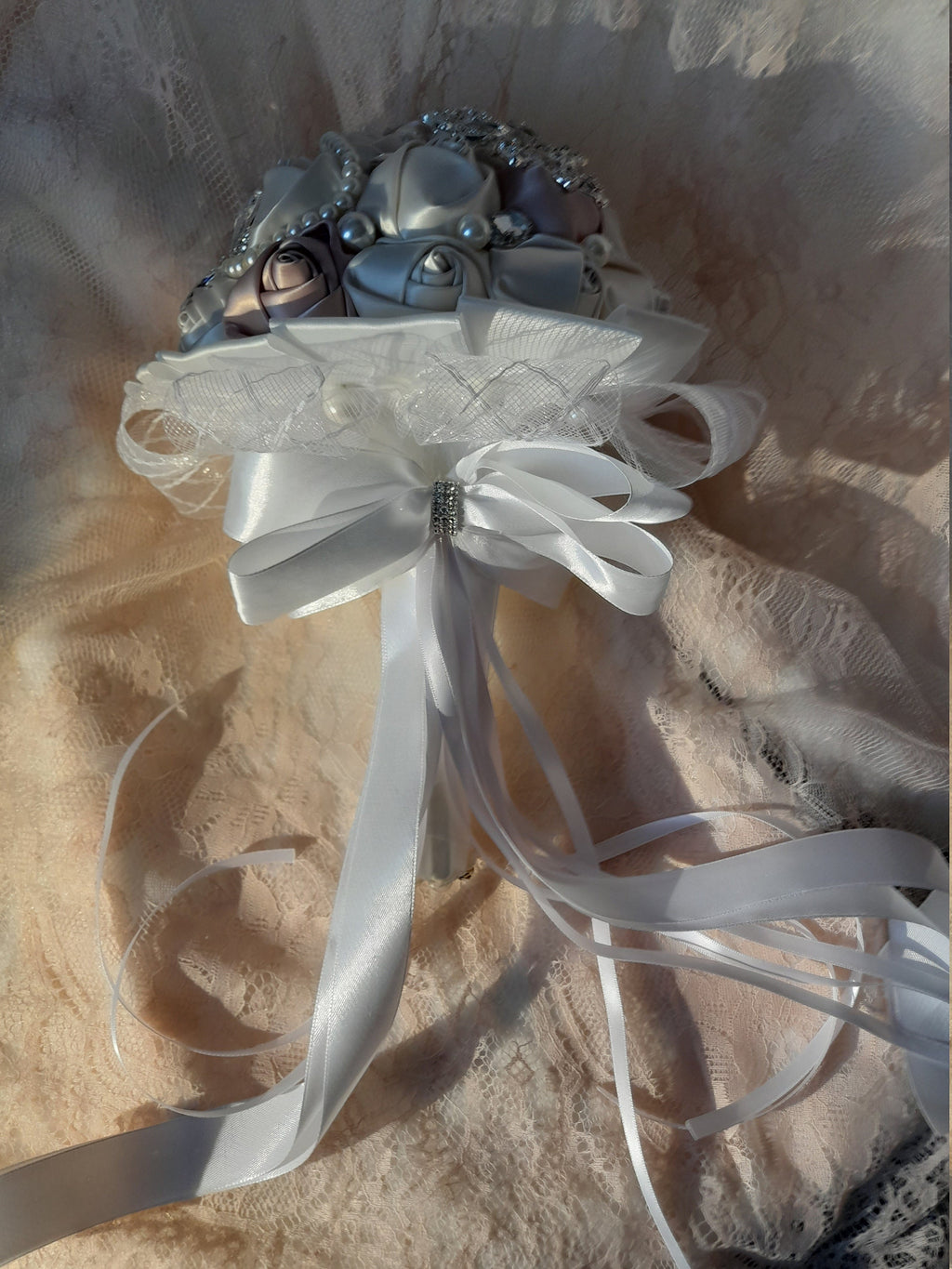Ivory Rose Wedding Bouquet: Beaded Pearl Bridal Bouquet