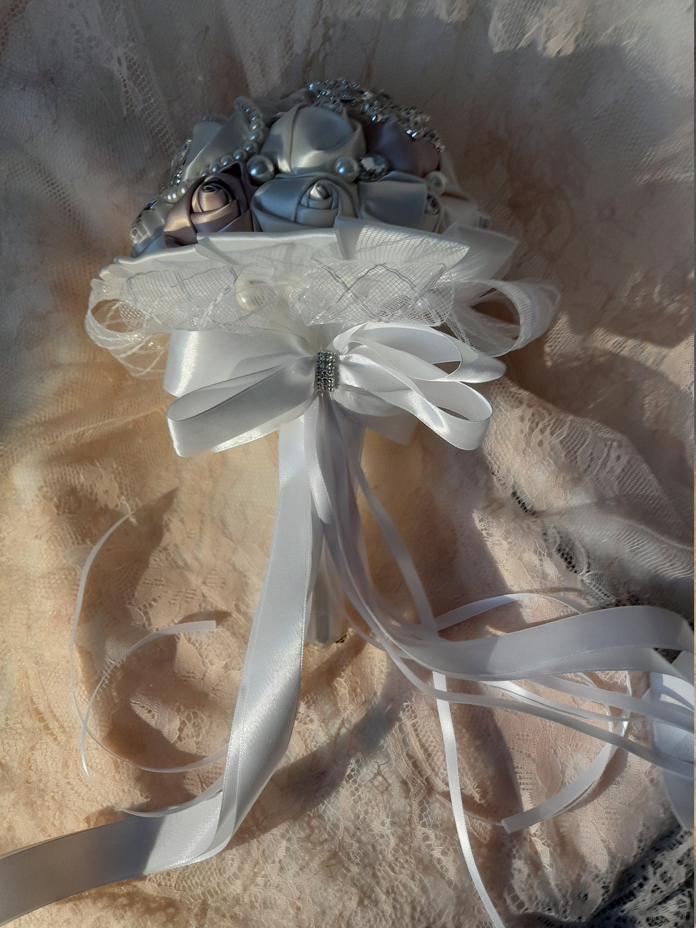 Ivory Rose Wedding Bouquet: Beaded Pearl Bridal Bouquet