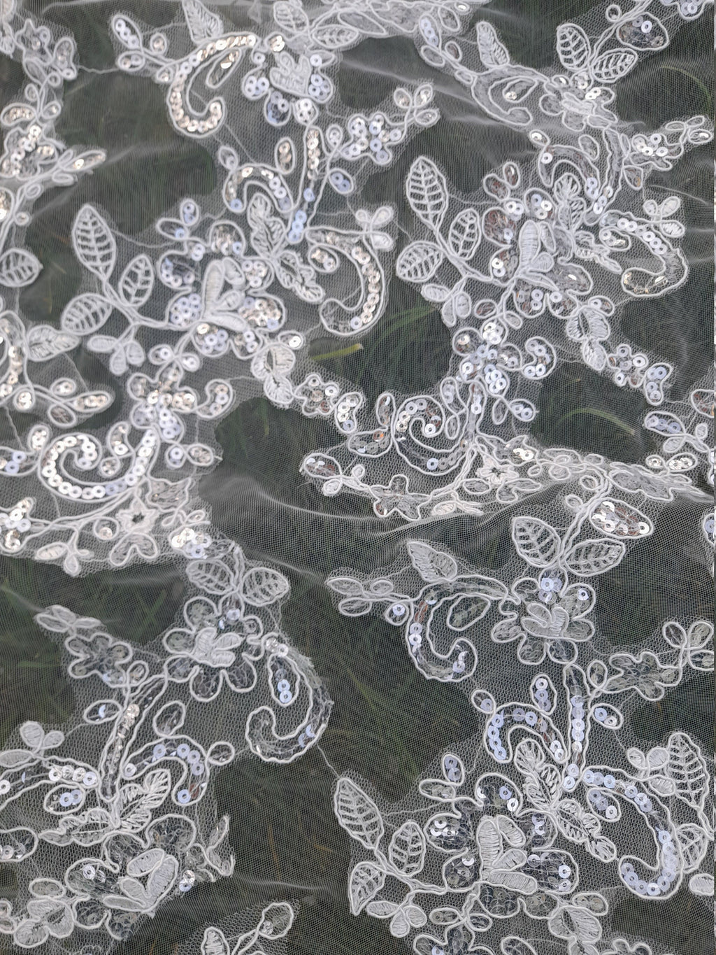 Ivory Cathedral Veil: Lace Edge, One Tier, with Comb