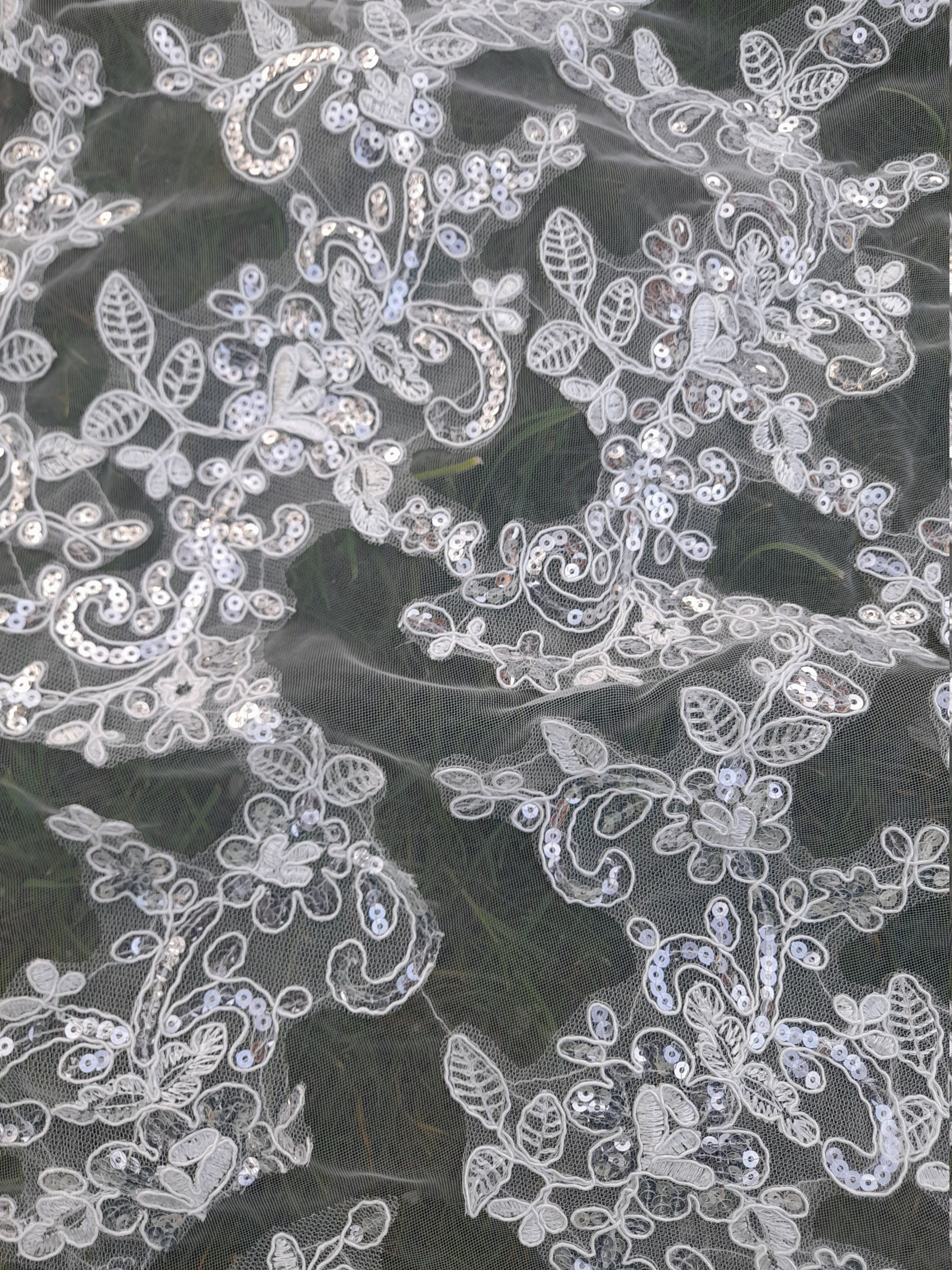 Ivory Cathedral Veil: Lace Edge, One Tier, with Comb