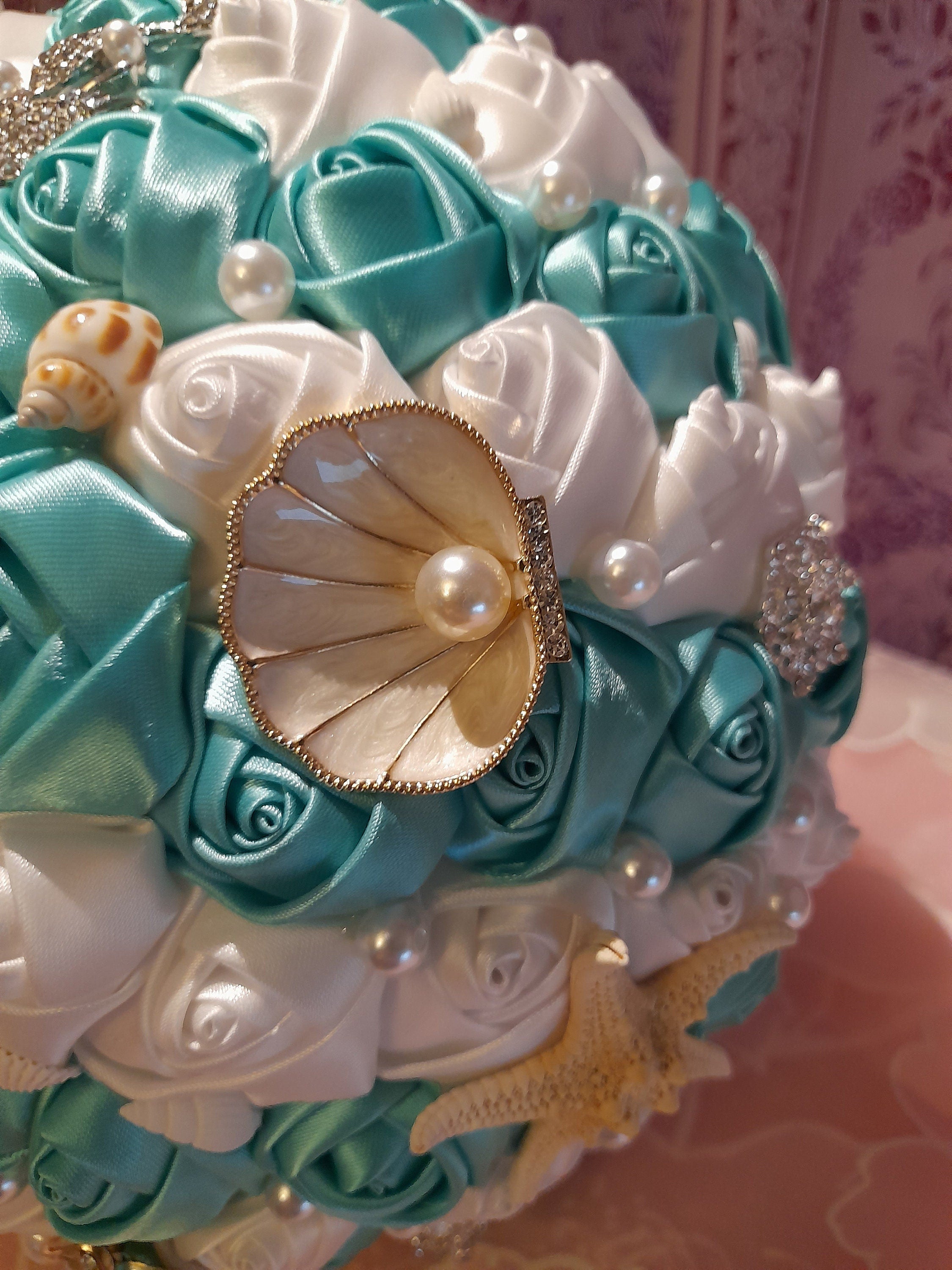 Summer Wedding Flowers,Brooch Bouquet,Satin Flower Bridal Bouquet