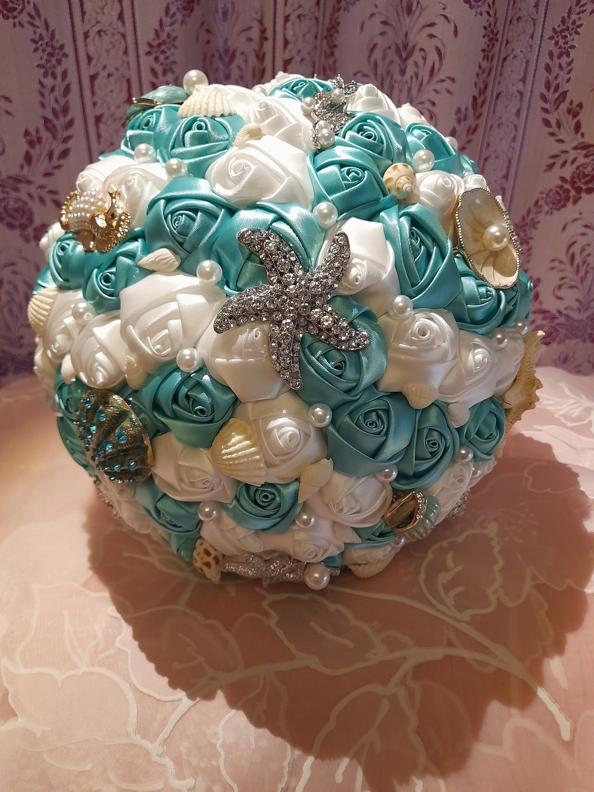 Summer Wedding Flowers,Brooch Bouquet,Satin Flower Bridal Bouquet