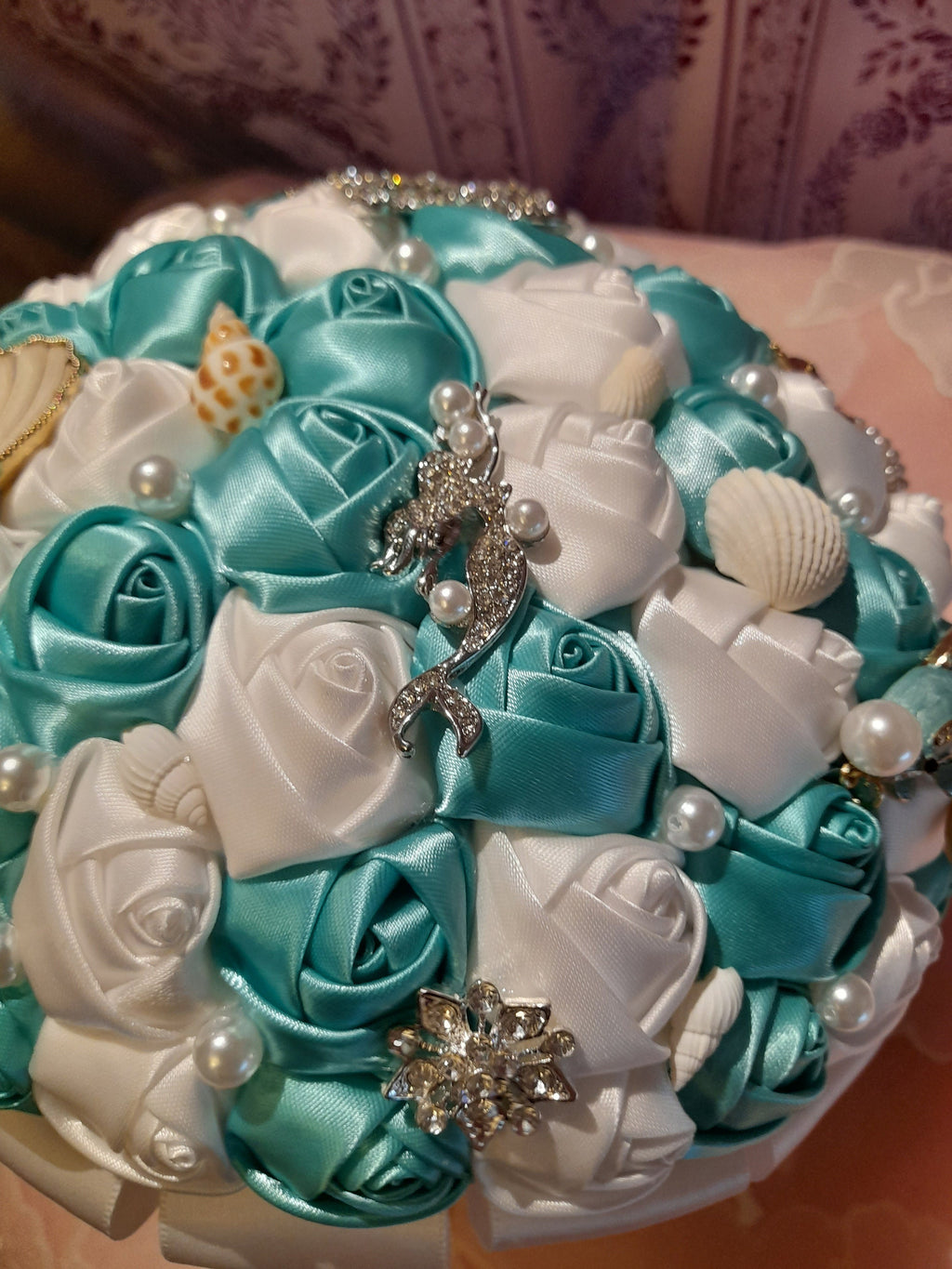Summer Wedding Flowers,Brooch Bouquet,Satin Flower Bridal Bouquet