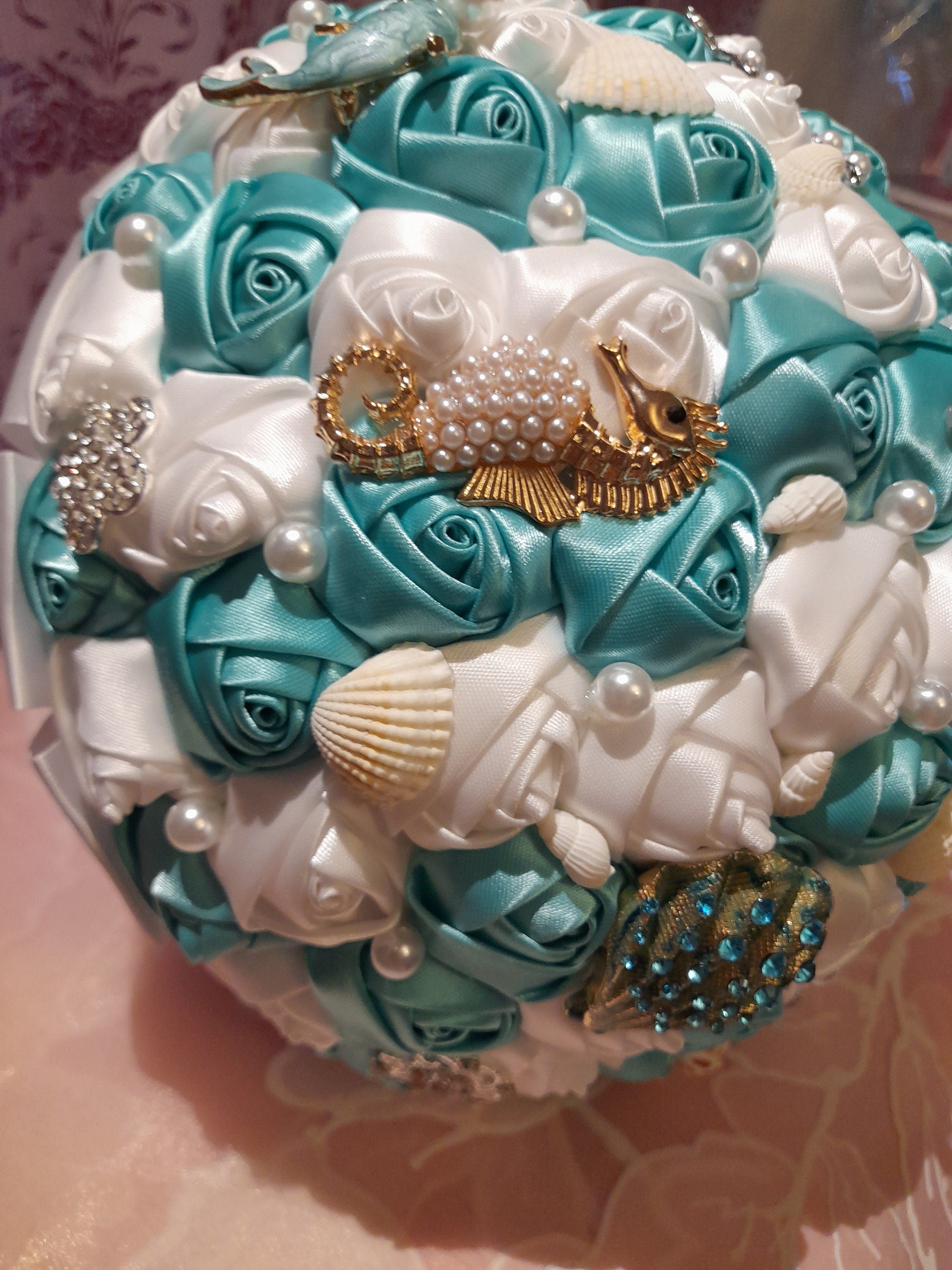 Summer Wedding Flowers,Brooch Bouquet,Satin Flower Bridal Bouquet