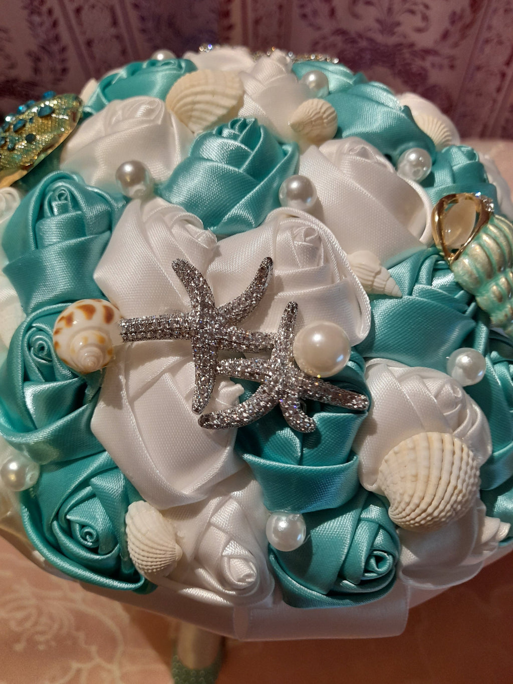Summer Wedding Flowers,Brooch Bouquet,Satin Flower Bridal Bouquet