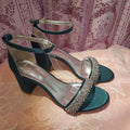 Emerald Green Satin Shoes,Bridal Shoes With Crystals,Wedding Sandals