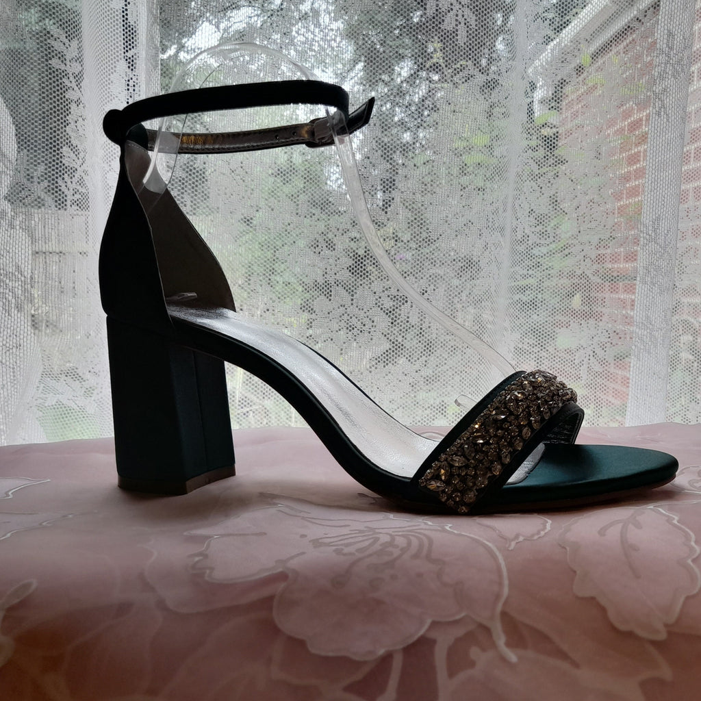 Emerald Green Satin Shoes,Bridal Shoes With Crystals,Wedding Sandals