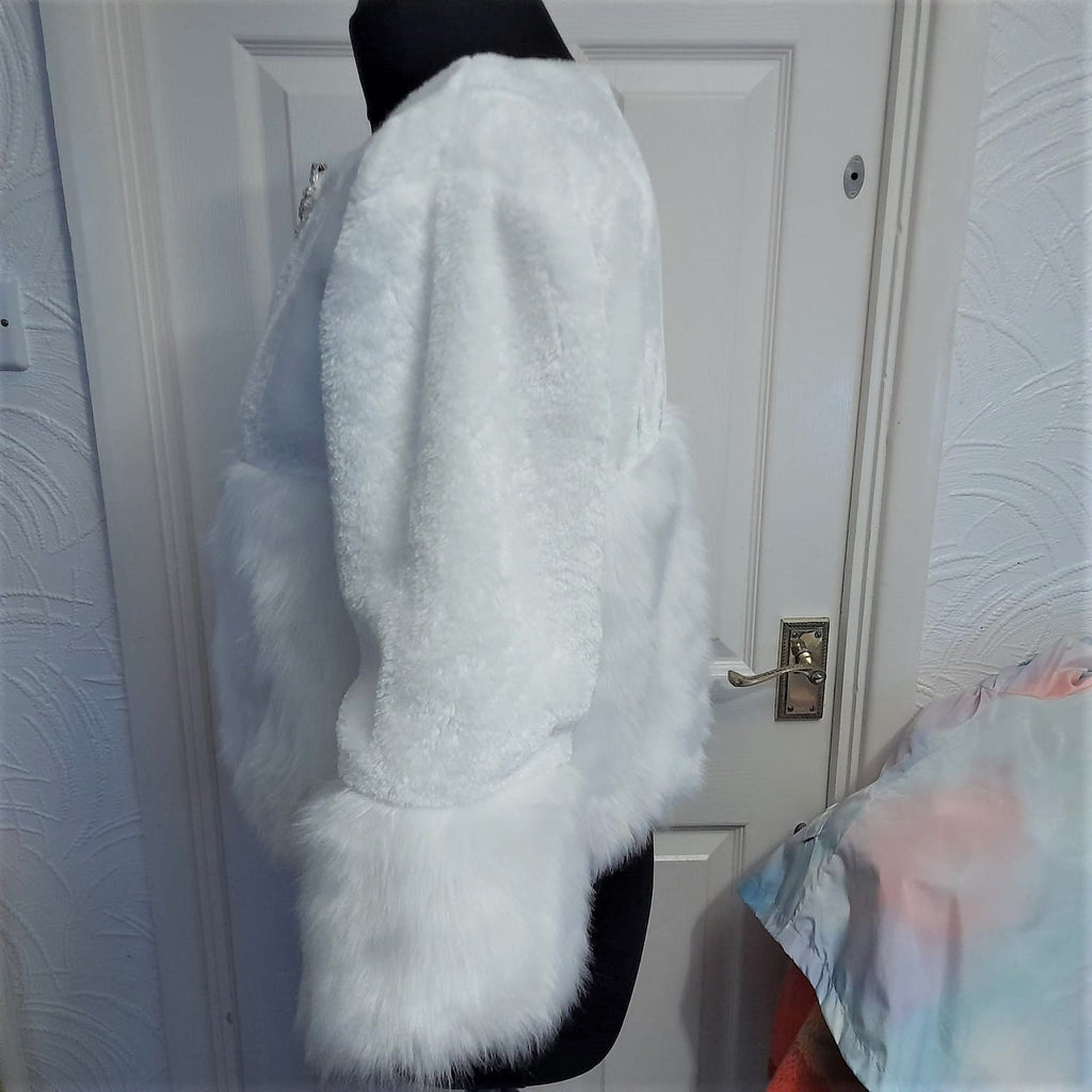 White Faux Fur Wedding Bolero: Bridal Brooch Shrug