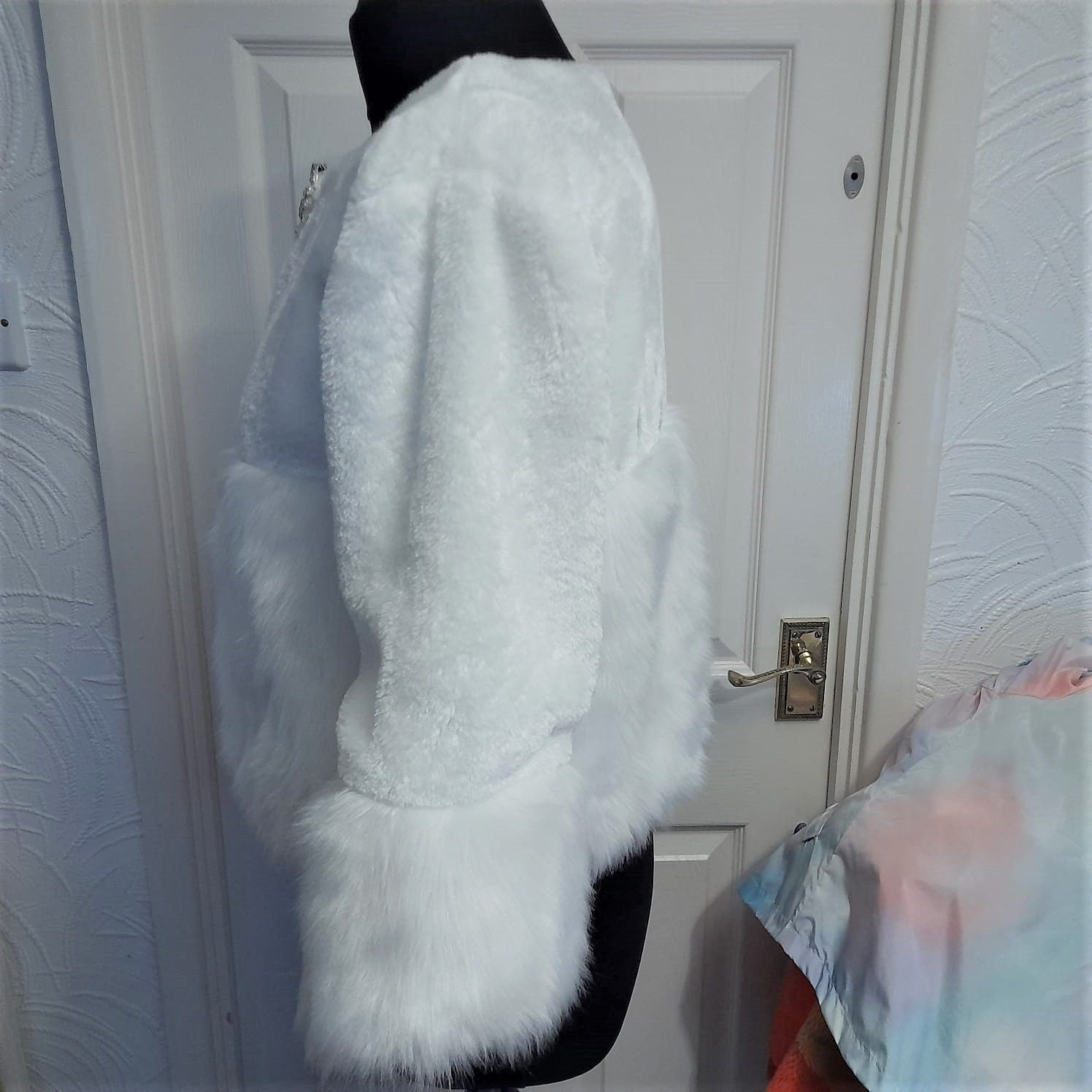 White Faux Fur Wedding Bolero: Bridal Brooch Shrug
