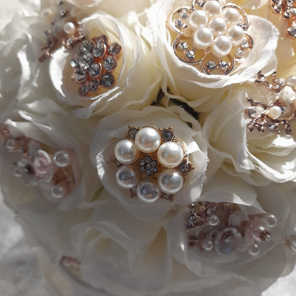 Rose Gold Brooch Wedding Bouquet: Handmade Silk Flower Bridal Bouquet