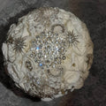Handmade Silk Rose Wedding Bouquet: Celestial Silver Brooch Crystals